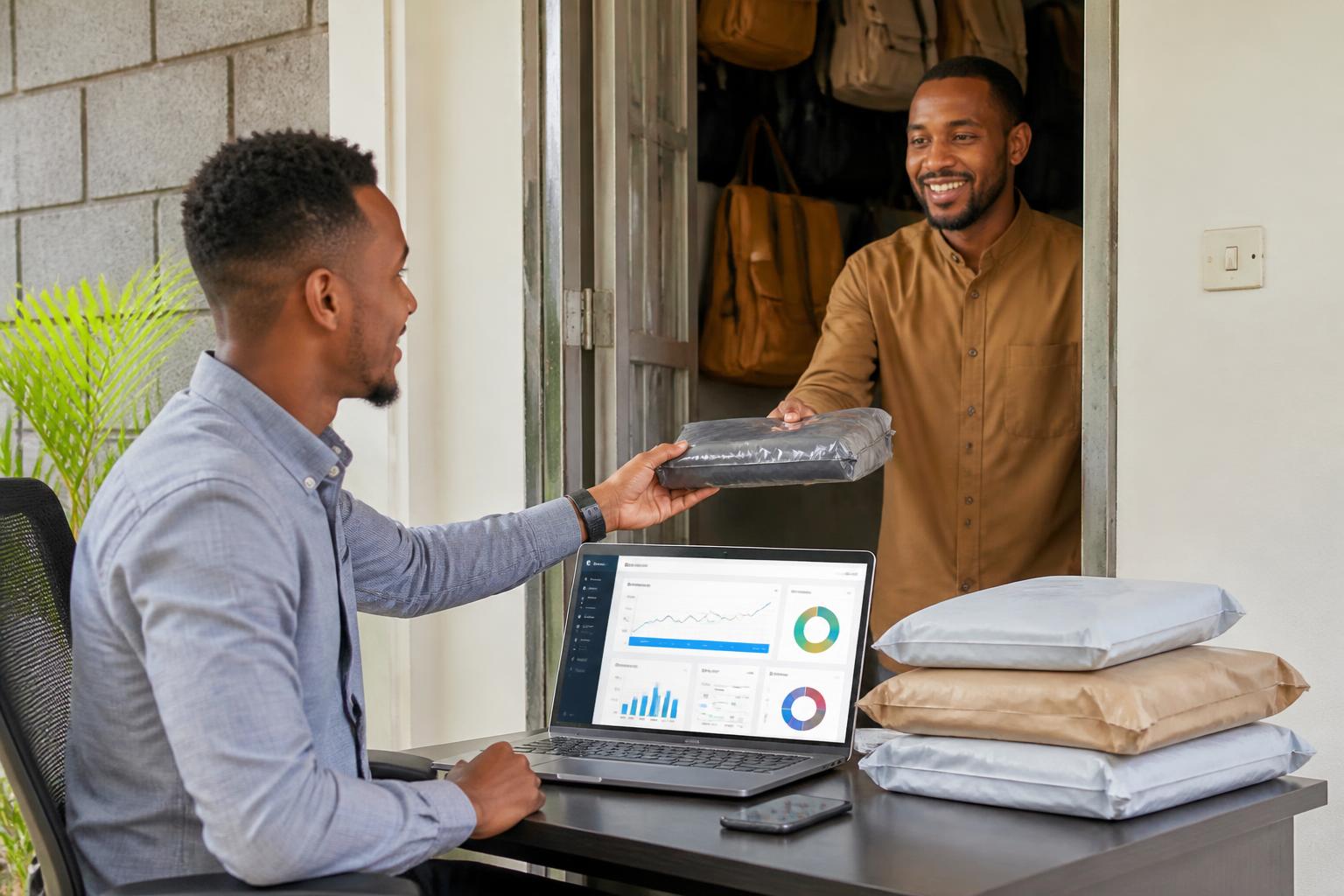Trainee collecting an ordered product from a supplier for packaging and dispatch